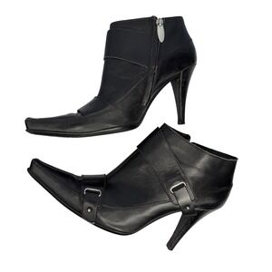 Sergio Rossi Black Leather Pointed Toe Buckle Ankle Boots Heels Size 9 US